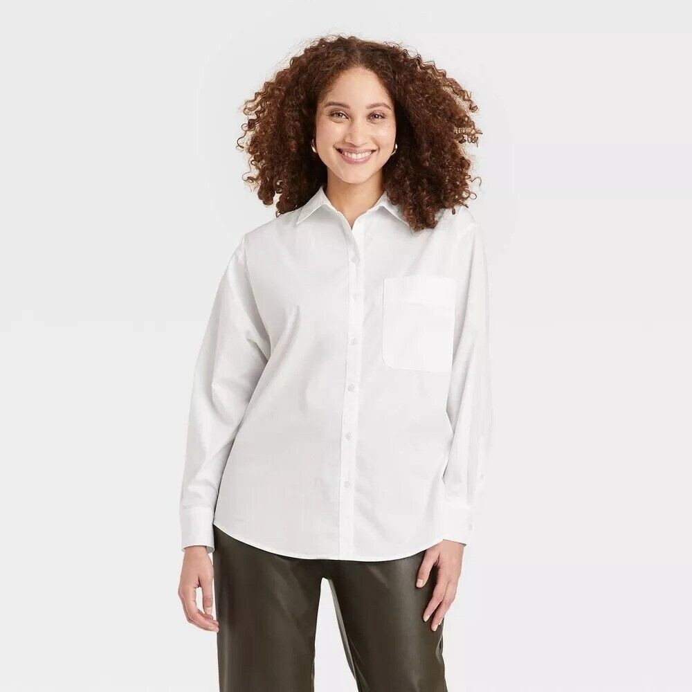 NWT, Size S, Women's Long Sleeve Oversized Button-Down Boyfriend Shirt - (H28)